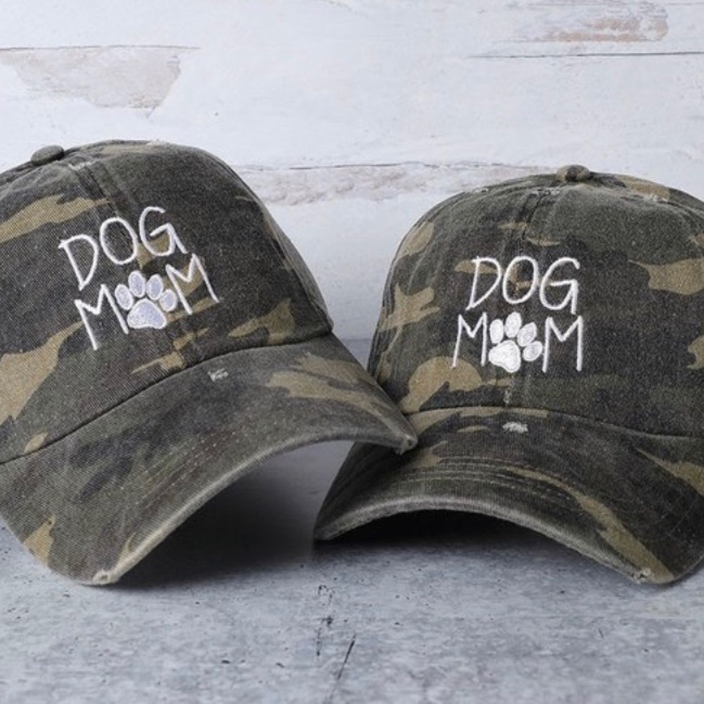 Distressed CAMO Dog Mom Baseball Cap